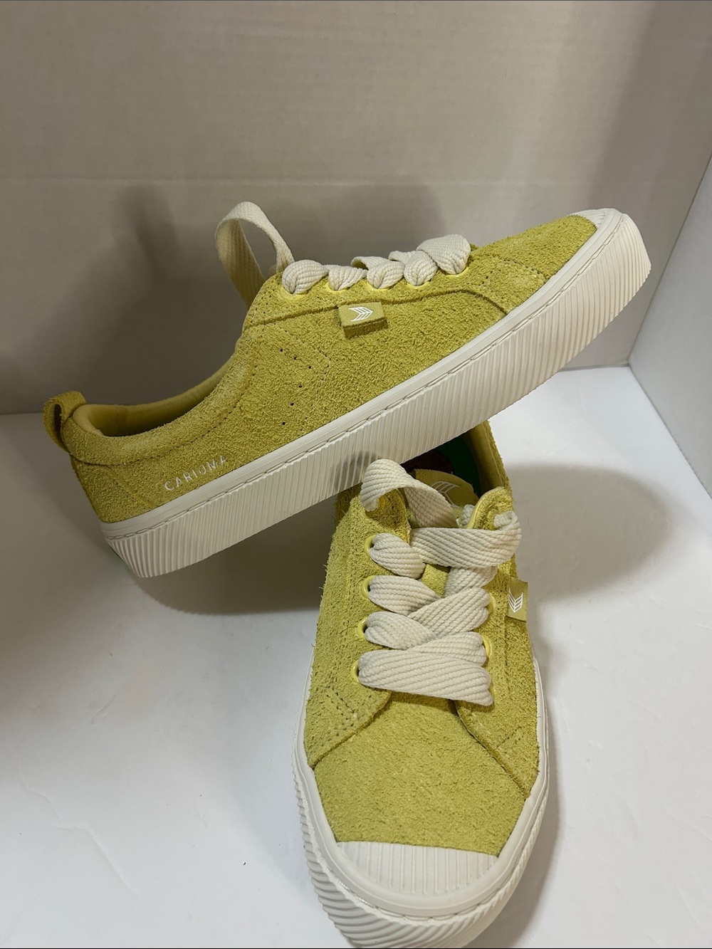 Cariuma Lemon Yellow Suede Low-Top Sneakers